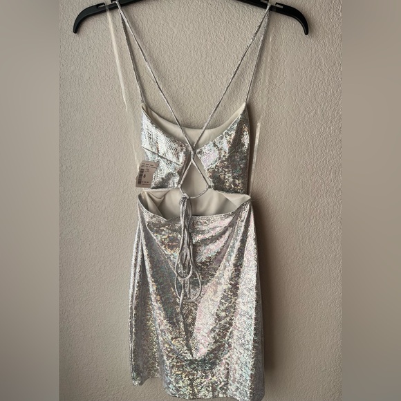 Silver Sequin Slip Party Dress Back Lace up Size S Brand New ! - Picture 3 of 7